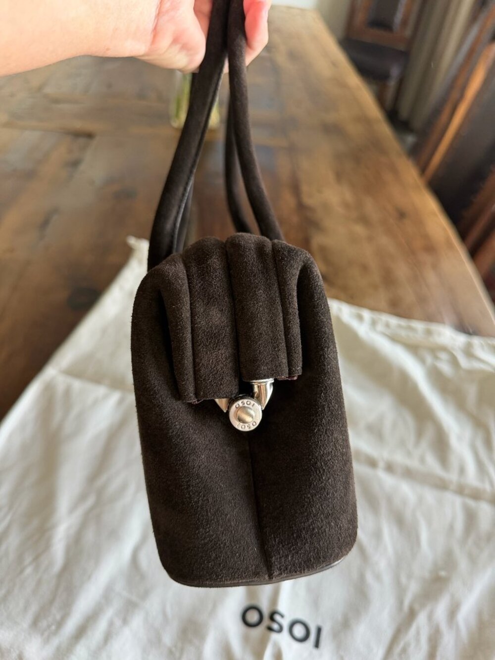 OSOI Boat Wide Suede Mocha Brown Shoulder Bag - Picture 8 of 9